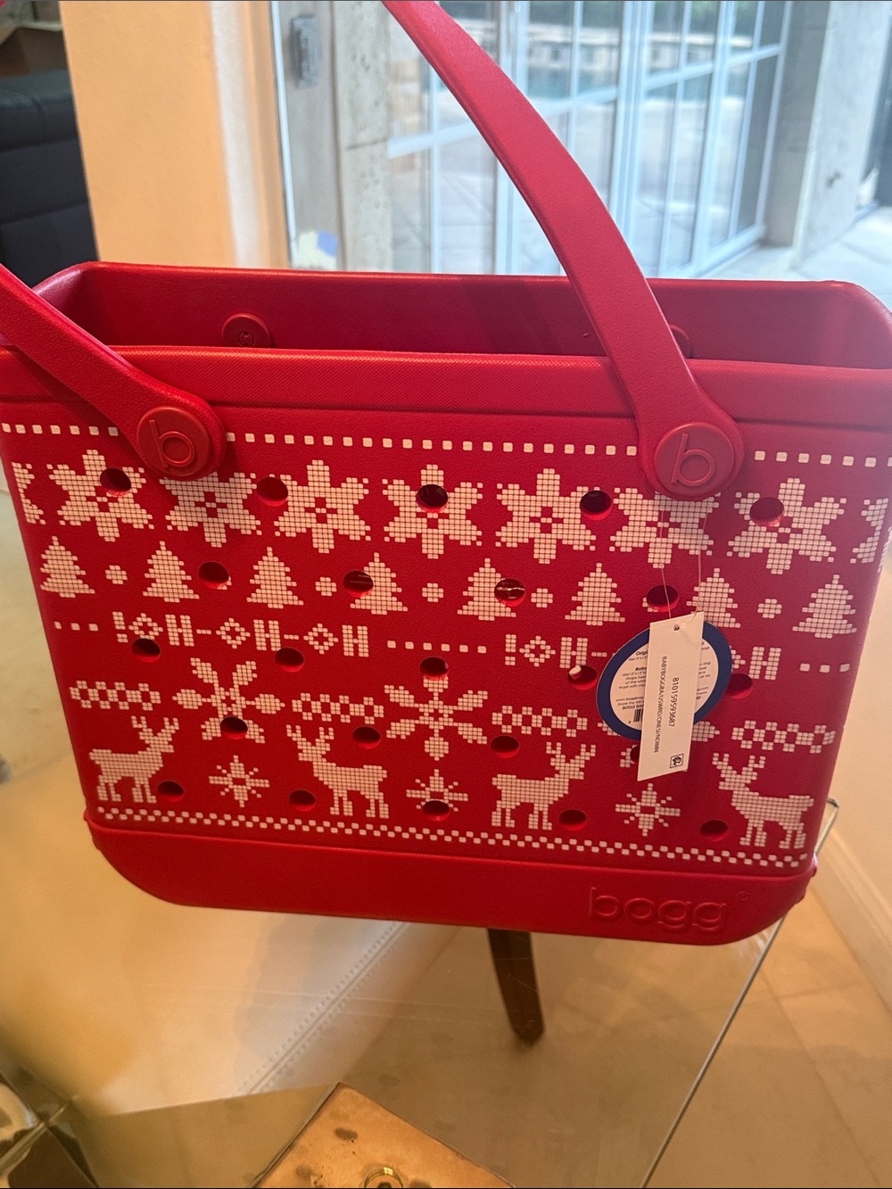 Bogg bag red Holiday print.